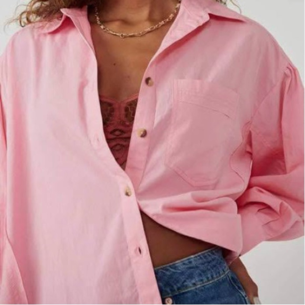 We The Free Happy Hour Solid Poplin Top Pink New With Tags - Picture 3 of 8
